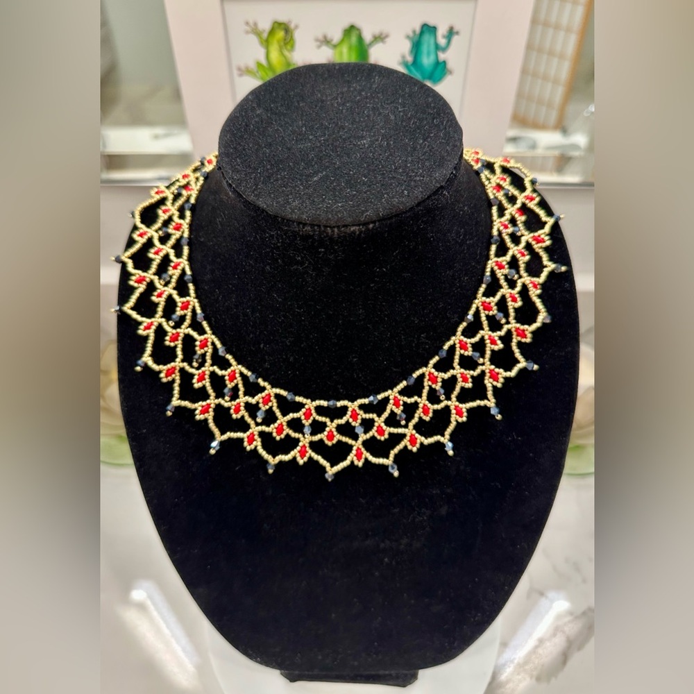 Handmade Beaded/Netted/Laced Collar Necklace - EUC